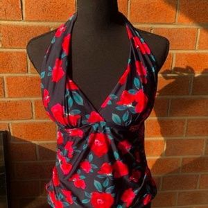 Halter Top Black and Red Roses Halter Top